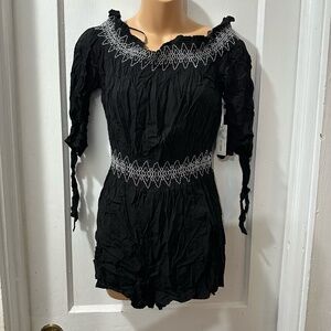 Go Coco Black Embroidered Romper in M NWT